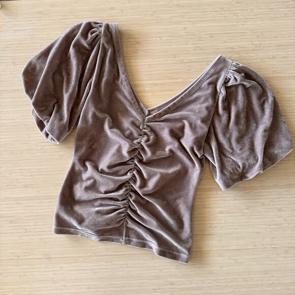 Free People Velvet Ruched Puff Sleeve Top - Size XS - Picture 3 of 4